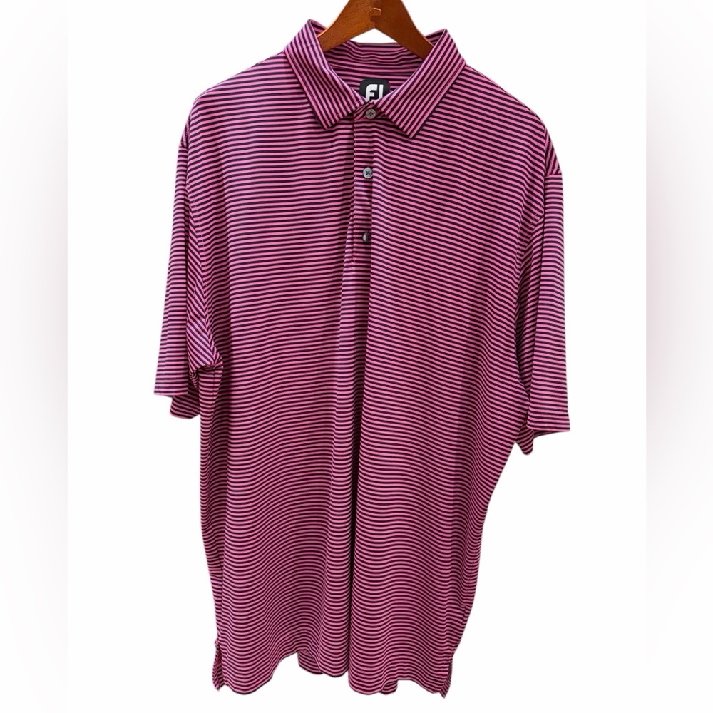 "FootJoy FJ Men’s ProDry Striped Golf Polo Shirt XXL bright pink